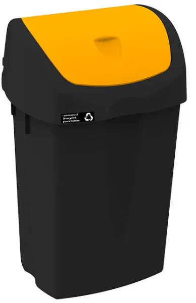 Cubo de basura NRW con tapa abatible amarilla, sostenible, 25 L