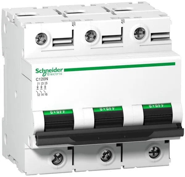 Schneider Electric Disyuntor automático C120N 3P 100A Terminal mono C-característica 10kA 230/400V Ancho 81mm