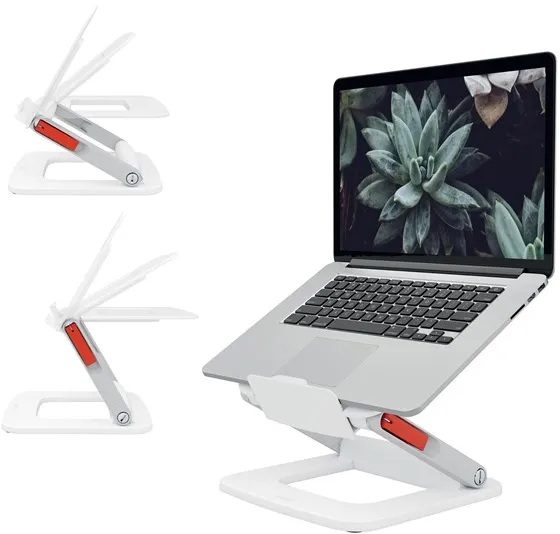 Soporte para portátil multifuncional ajustable Leitz Ergo, 63 % plástico reciclado, blanco